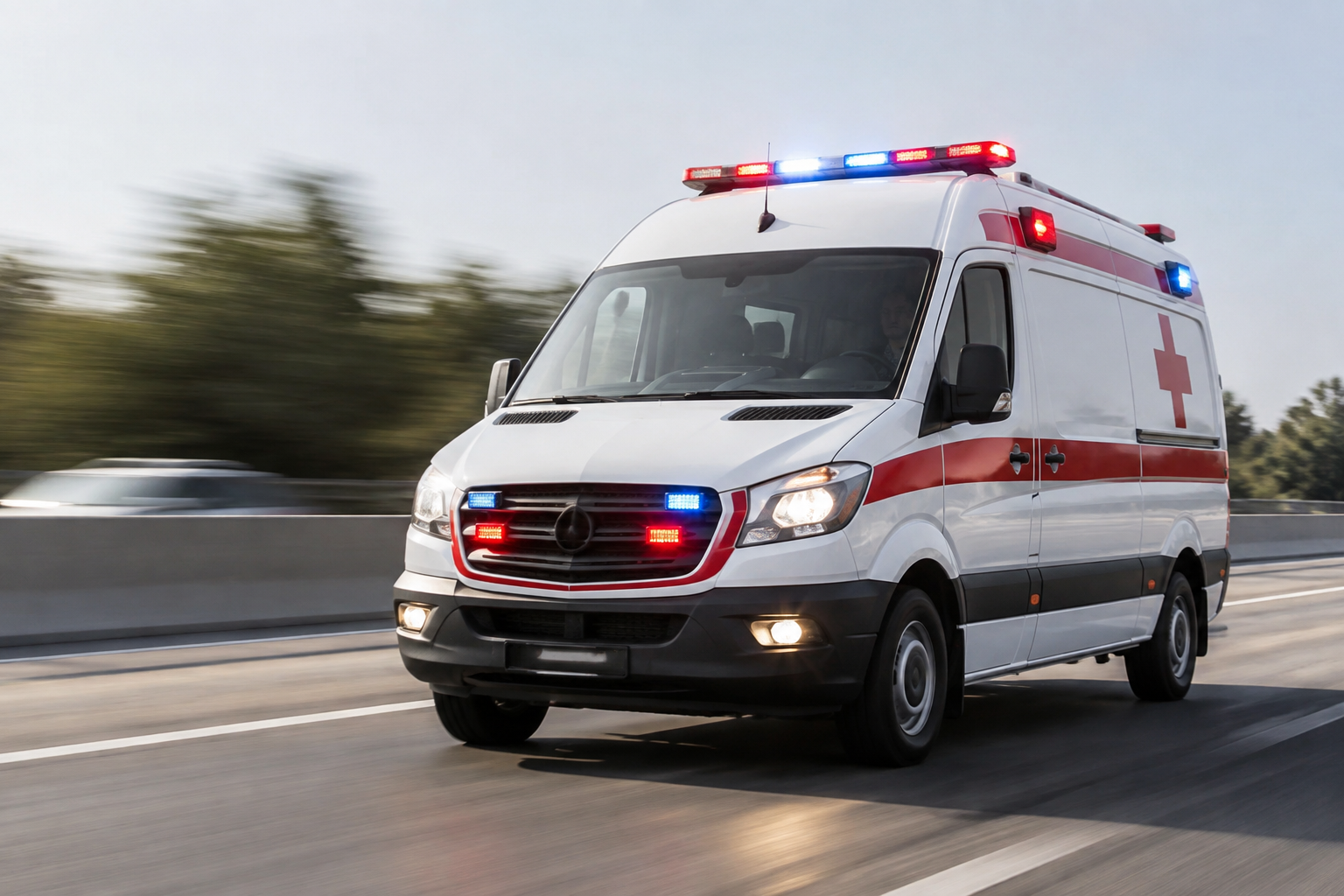 Ambulance en intervention sur la route